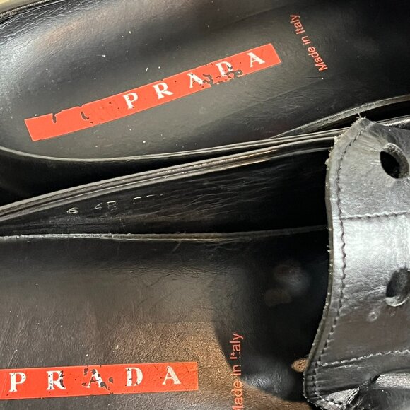 Prada Men's Black Leather Loafers Slip On Breathable Clog Size 11 - Picture 9 of 10